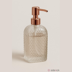 NWT rose gold pump clear bubbled glass square soap dispenser